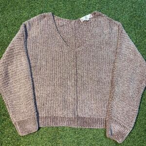 Pink Rose knit sweater size S. Chunky knit cropped sweater in a neutral brown